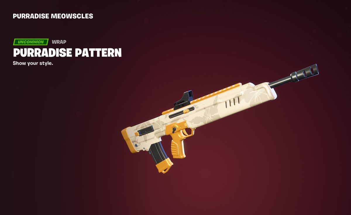 A gold and white flower print on a Fortnite gun