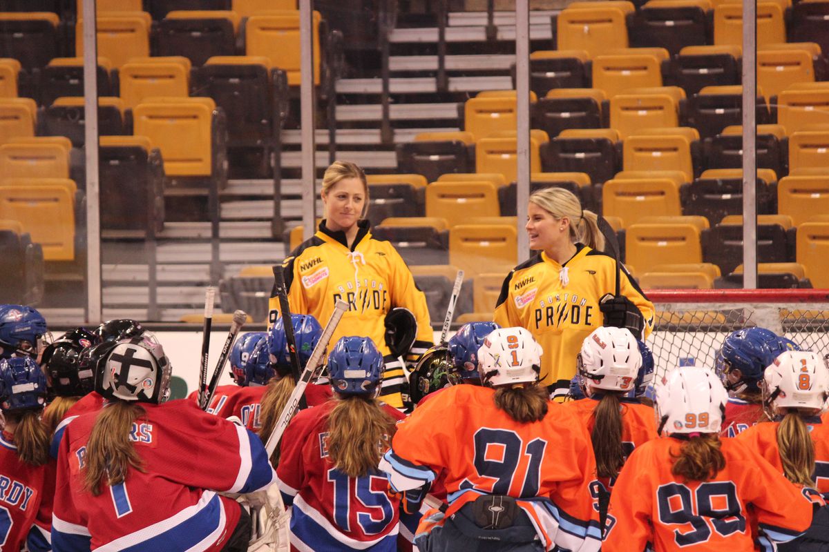 Gigi Marvin and Brianna Decker ran the first youth hockey clinic on the TD Garden ice. 