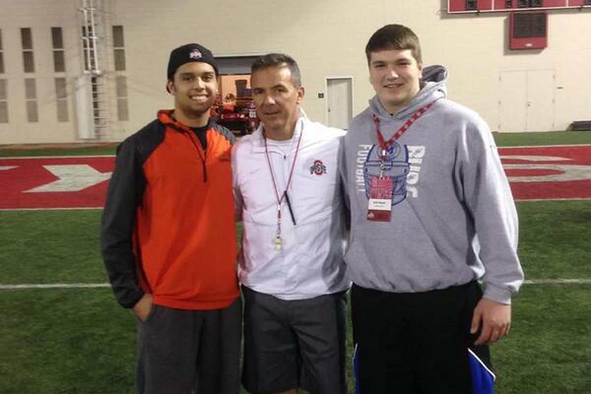 Josh Myers with Head Coach Urban Meyer and '17 commit Danny Clark