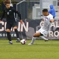 The SMU Mustangs take on the UConn Huskies in a men’s college soccer game at Morrone Stadium in Storrs, CT on October 28, 2018.