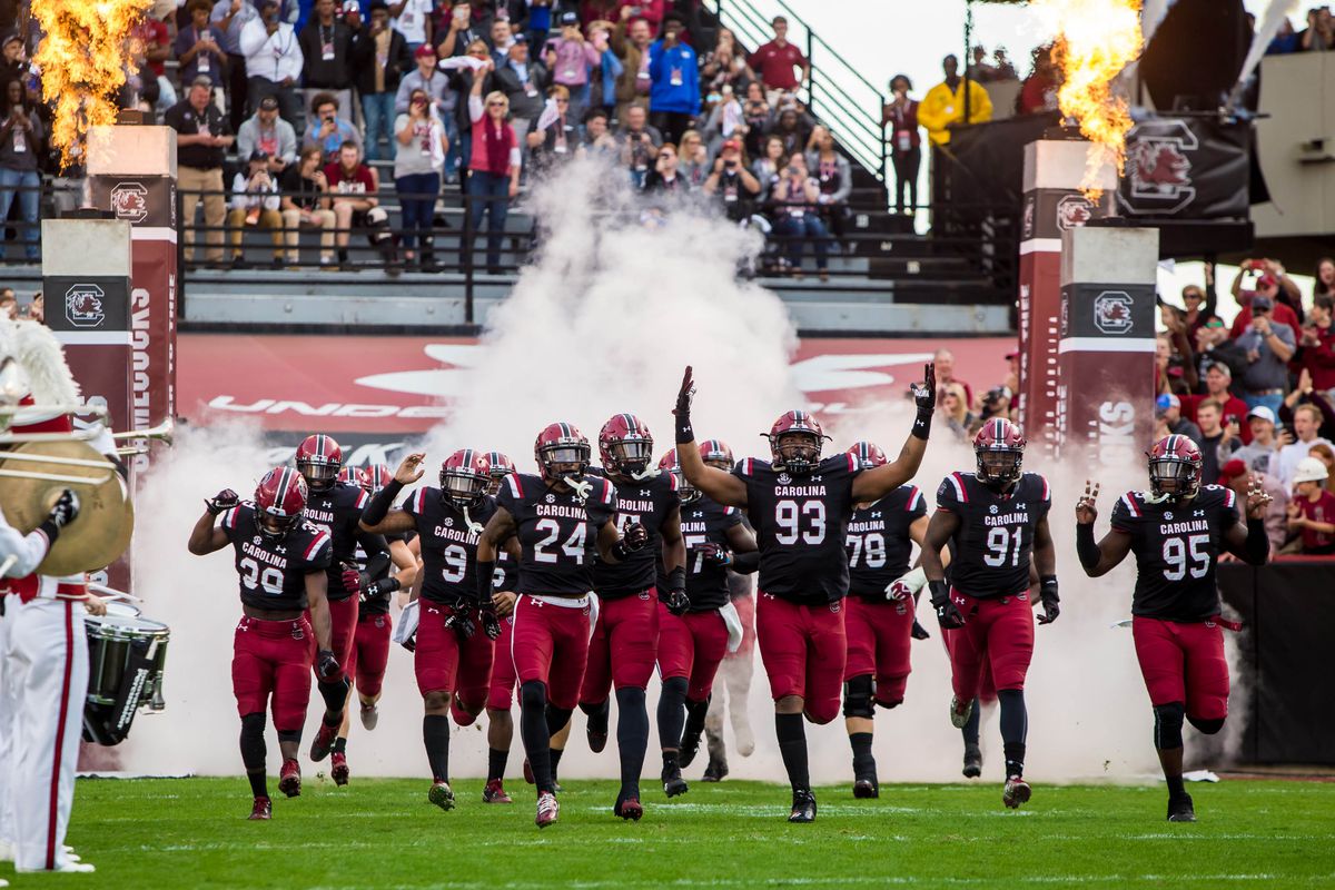 Nov 18, 2017; Columbia, SC, USA; South Carolina Gamecocks players make their 2001 entrance before the game against the Wofford Terriers at Williams-Brice Stadium. Mandatory Credit: Jeff Blake-USA TODAY Sports
