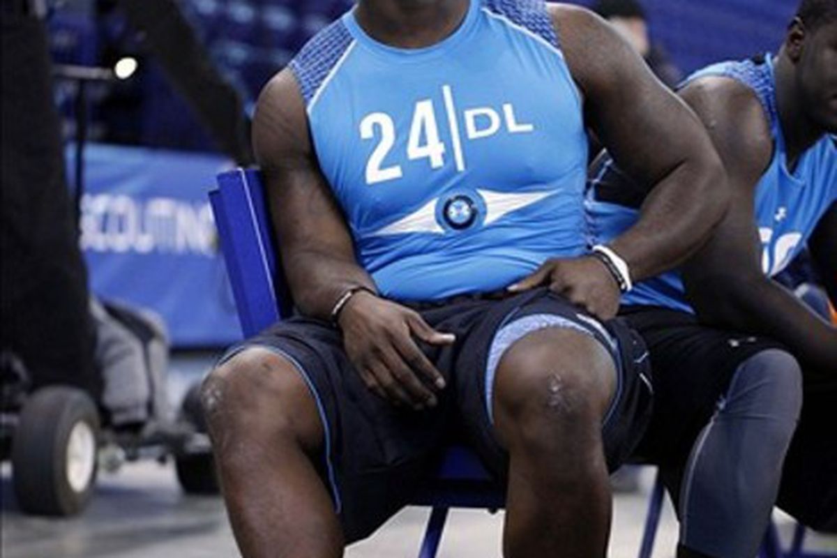 Feb 27, 2012; Indianapolis, IN, USA; South Carolina Gamecocks defensive lineman Melvin Ingram (24) waits his turn for the vertical jump during the NFL Combine at Lucas Oil Stadium. Mandatory Credit: Brian Spurlock-US PRESSWIRE