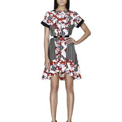 Belted Dress in Red Floral Print, $44.99**