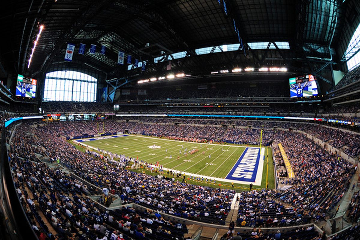 INDIANAPOLIS - AUGUST 15: Lucas Oil Stadium is shown during a preseason game between the Indianapolis Colts and the San Francisco 49ers on August 15 2010 in Indianapolis Indiana. (Photo by Scott Cunningham/Getty Images)