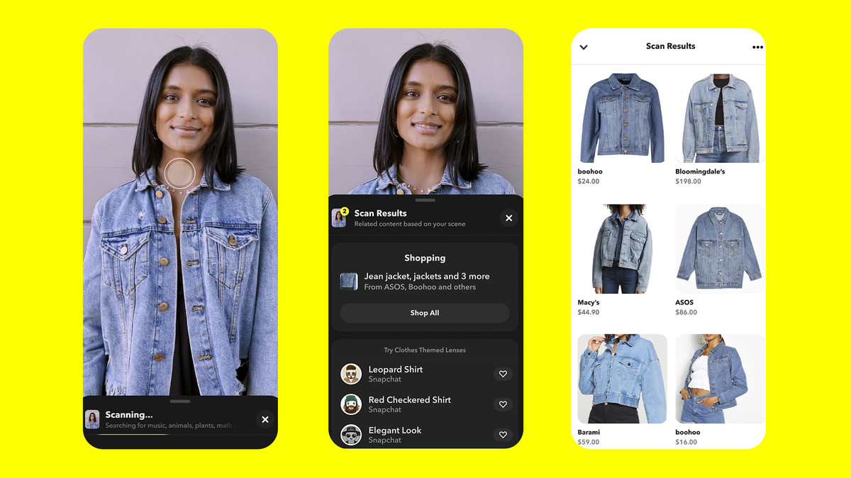 A mockup of how Snapchat’s augmented reality clothing scanning feature will work.