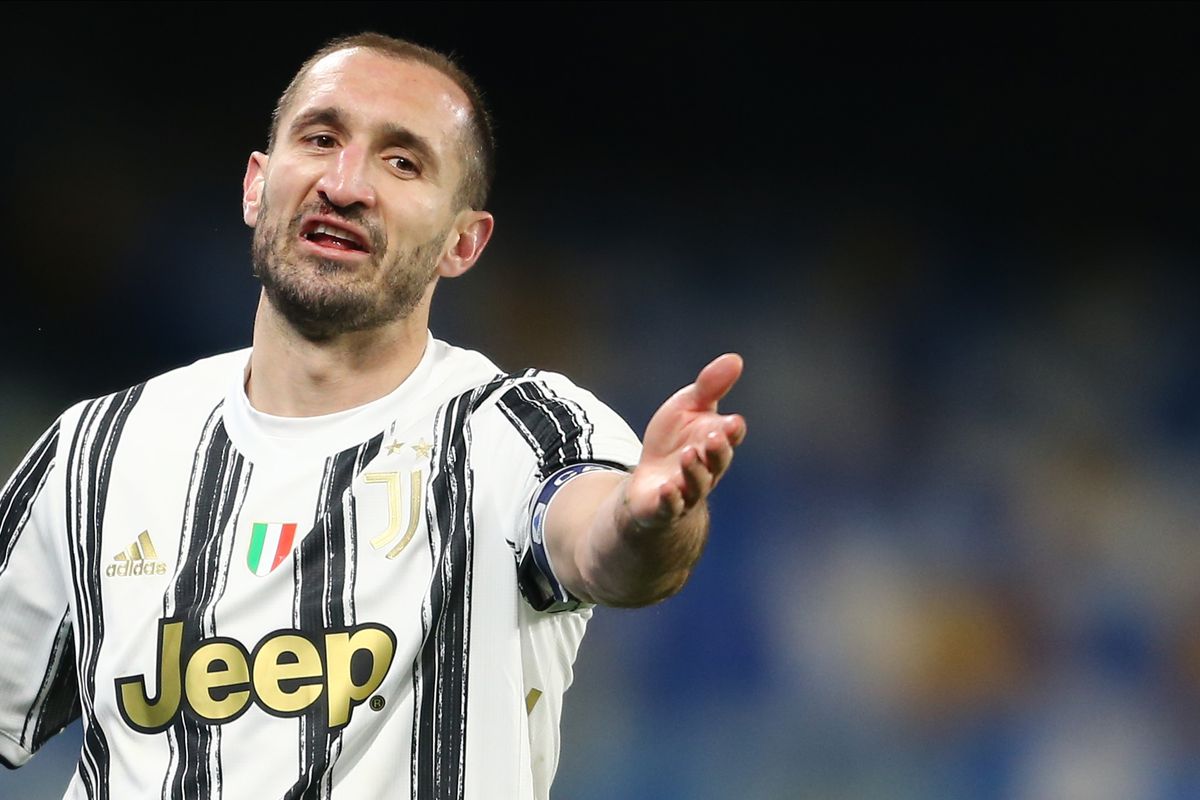 Juventus’s Italian defender Giorgio Chiellini gestures...