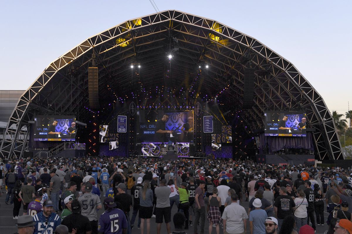A general view shows fans during round three of the 2022 NFL Draft on April 29, 2022 in Las Vegas, Nevada.