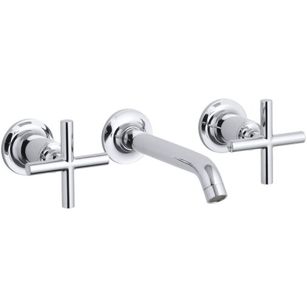 Purist Widespread Wall Mounted Bathroom Faucet with Drain Assembly