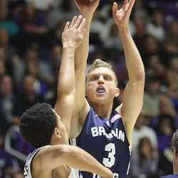 BYU guard Tyler Haws (3) is poised to break Jimmer Fredette's career scoring record. Fredette says he's rooting for his former teammate to accomplish the feat.