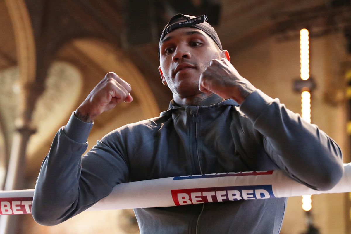 Conor Benn reacts during the Conor Benn Media workout at Albert Hall on April 13, 2022 in Manchester, England.