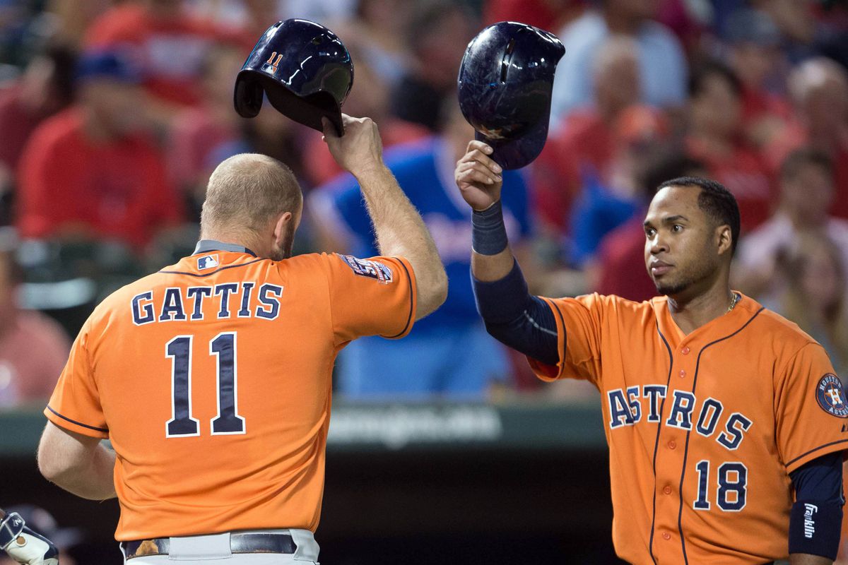 Evan Gattis and Luis Valbuena are among several Astros starters in today's lineup who have met with success against aging Rangers veteran Colby Lewis