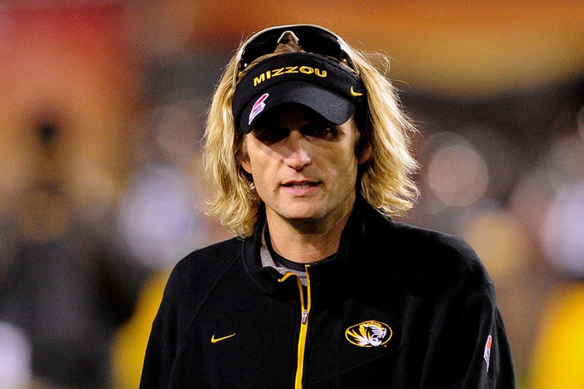 Dec. 28, 2010; Tempe, AZ, USA; Missouri Tigers offensive coordinator David Yost looks on during warmups prior to the game against the Iowa Hawkeyes at the 2010 Insight Bowl at Sun Devil Stadium: