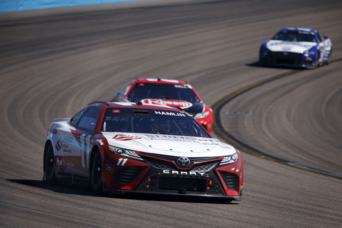 Denny Hamlin, driver of the #11 Shingrix Toyota, drives during the NASCAR Cup Series United Rentals Work United 500 at Phoenix Raceway on March 12, 2023 in Avondale, Arizona.