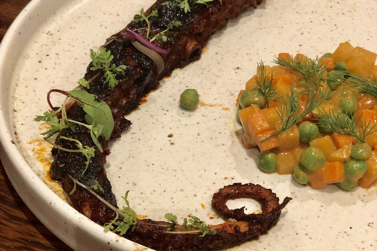Spiced octopus tentacle with veggie
