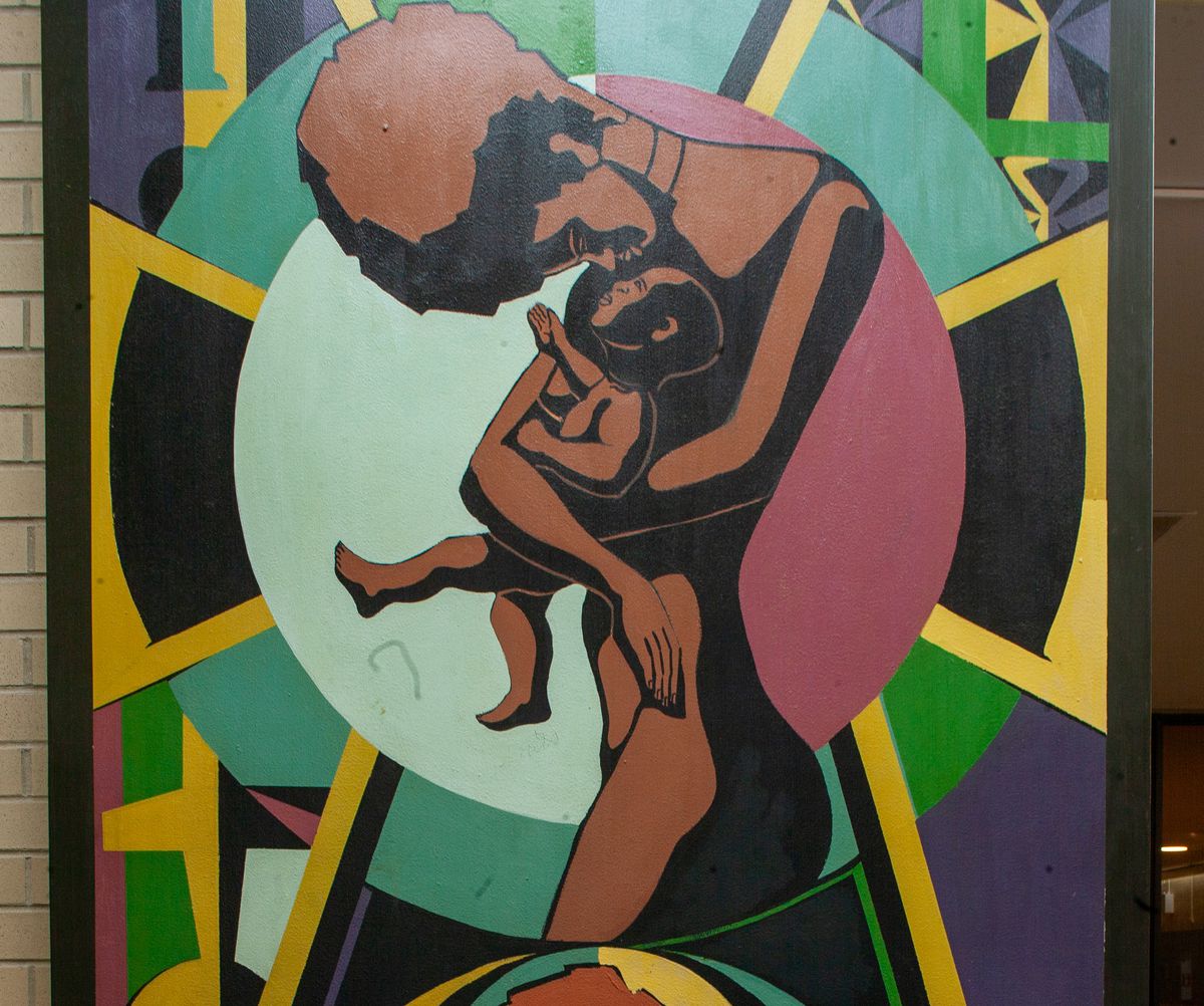 A closeup detail from artist Eugene “Eda” Wade’s doors at Malcolm X College.
