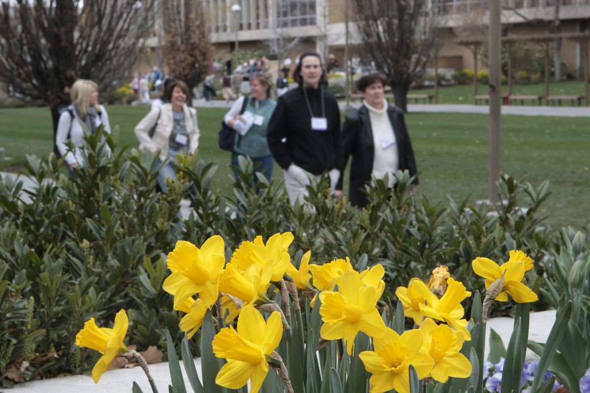 This file photo shows women walking outside BYU’s Wilkinson Center while attending the annual Women’s Conference in Provo in 2008. 