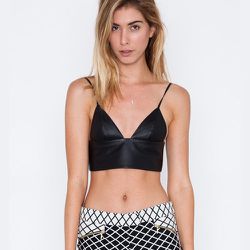 <strong>T by Alexander Wang</strong> Matte Lambskin Triangle Bralette, <a href="https://shopacrimony.com/products/t-by-alexander-wang-womens-matte-lambskin-triangle-bralette">$277</a> (was $395) at Acrimony