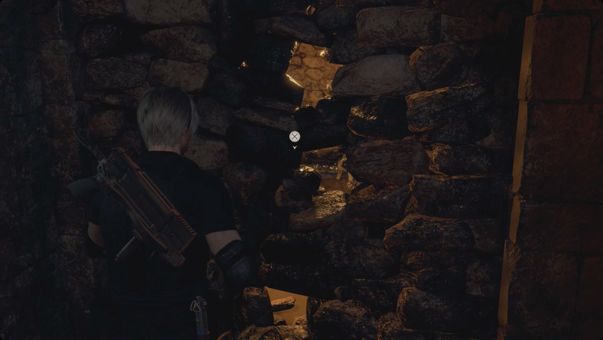 Resident Evil 4&nbsp;remake&nbsp;Leon smashing through a wall in the Depths