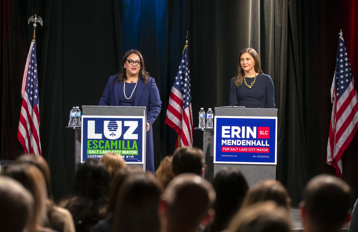 Salt Lake City Mayoral candidates Luz Escamilla and Erin Mendenhall debate at the Triad Center in Salt Lake City on Monday, Oct. 21, 2019.