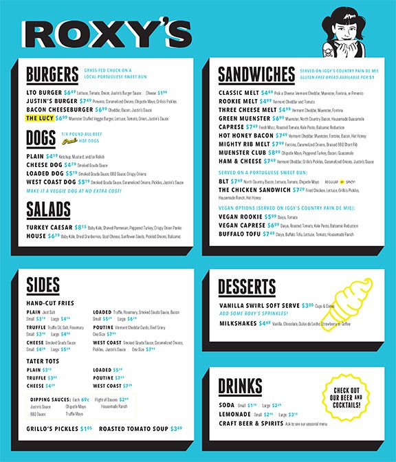 roxy’s lynnfield menu