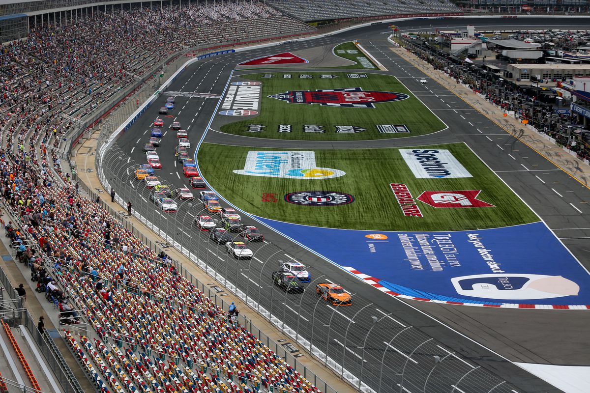 A general view of race action during the Alsco Uniforms 300 on May 29, 2021 at Charlotte Motor Speedway in Concord, North Carolina.