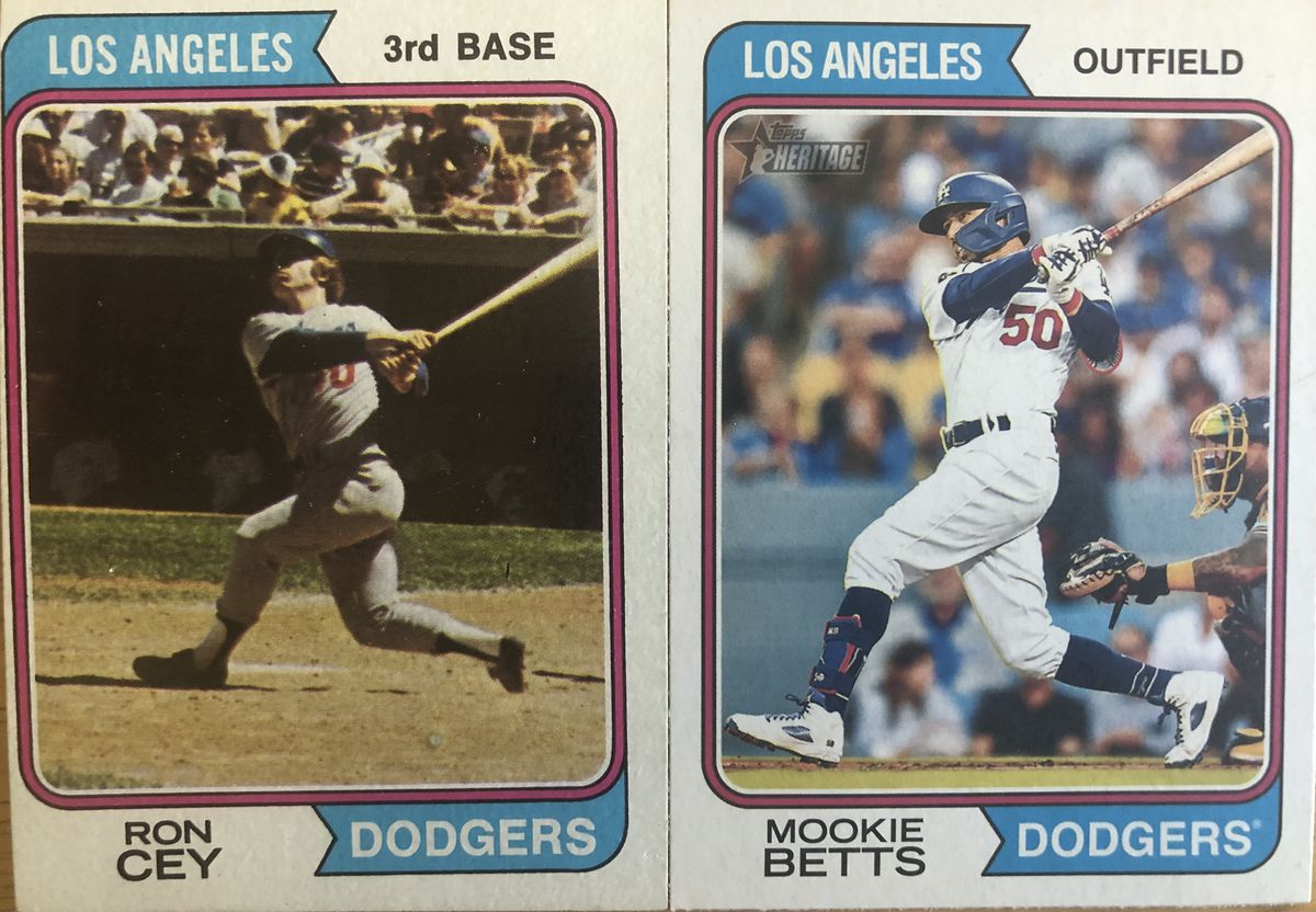 Ron Cey’s 1974 Topps baseball card, alongside Mookie Betts in the 2023 Topps Heritage set.