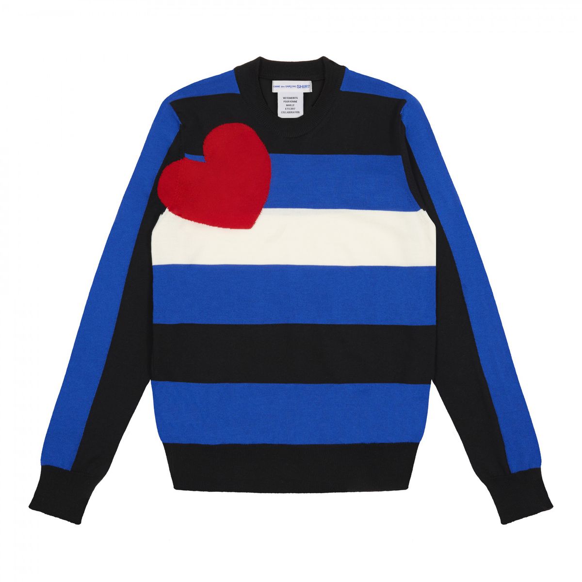 Striped “fetish” sweater with red heart near shoulder
