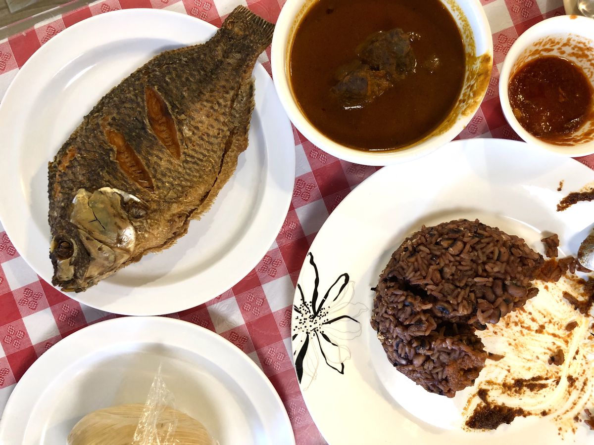 Fried fish and soup at Afrikiko.