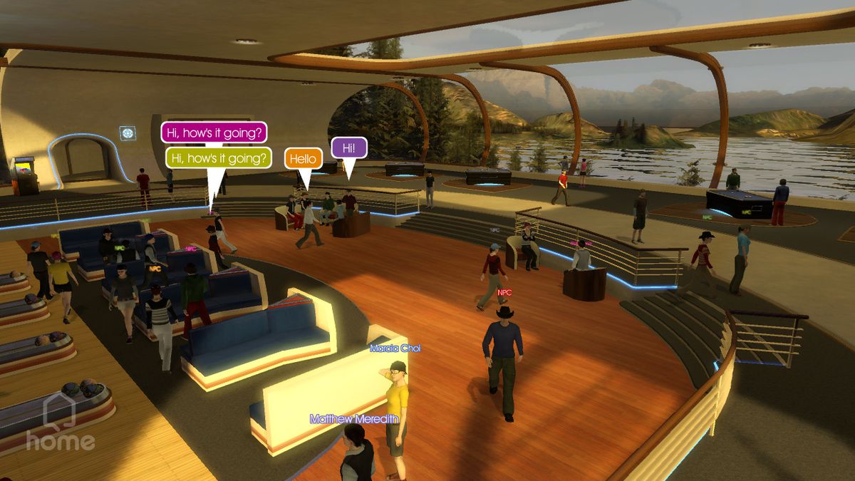 Avatars meet in the central lounge of PlayStation Home.