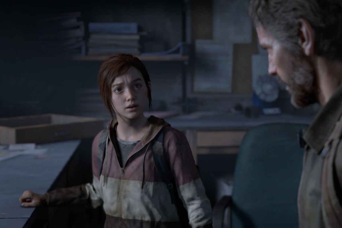 Ellie and Joel listening to the Firefly’s recording in The Last of Us Part 1