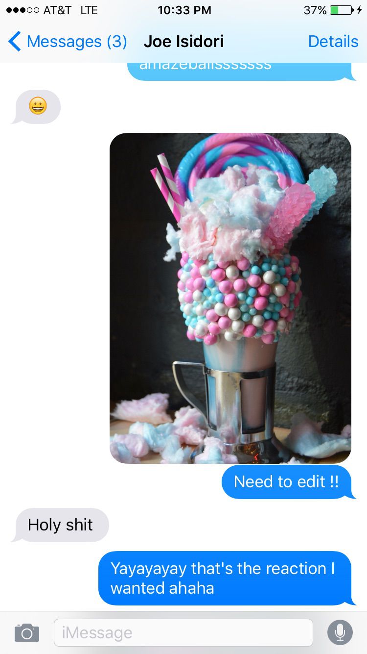 Stark sending her photo of a cotton candy shake, which she says she designed, to Isidori for approval