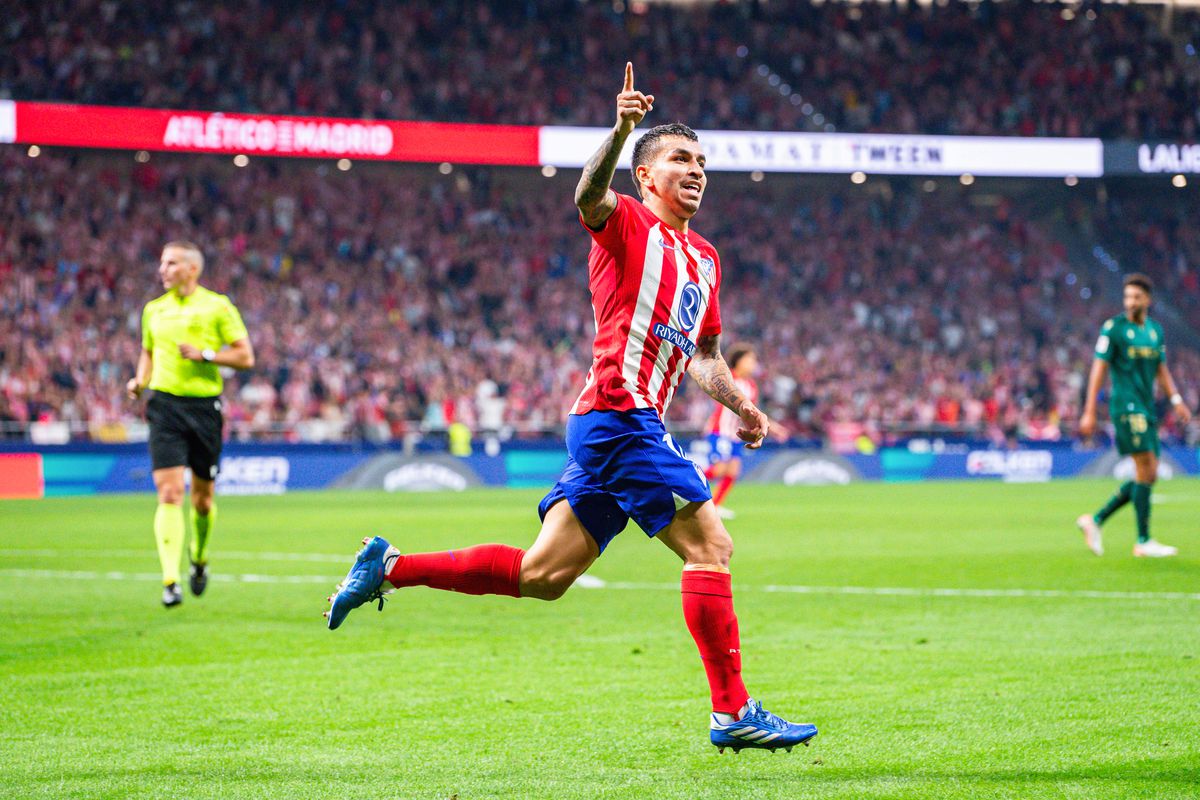 Angel Correa (Atletico Madrid) celebrates a goal during the...