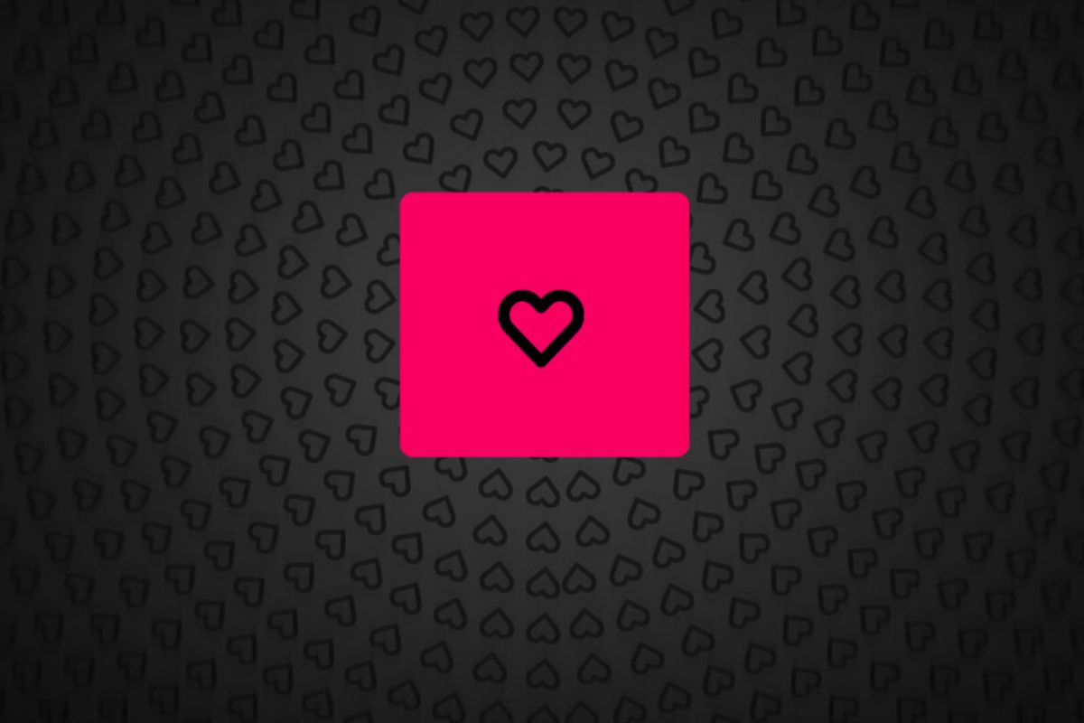A black heart outline in a bright pink box