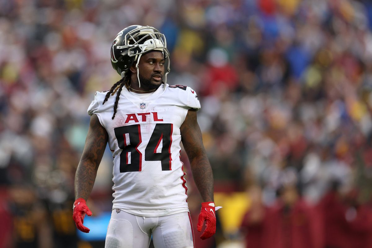 Running back Cordarrelle Patterson #84 of the Atlanta Falcons looks on against the Washington Commanders at FedExField on November 27, 2022 in Landover, Maryland.