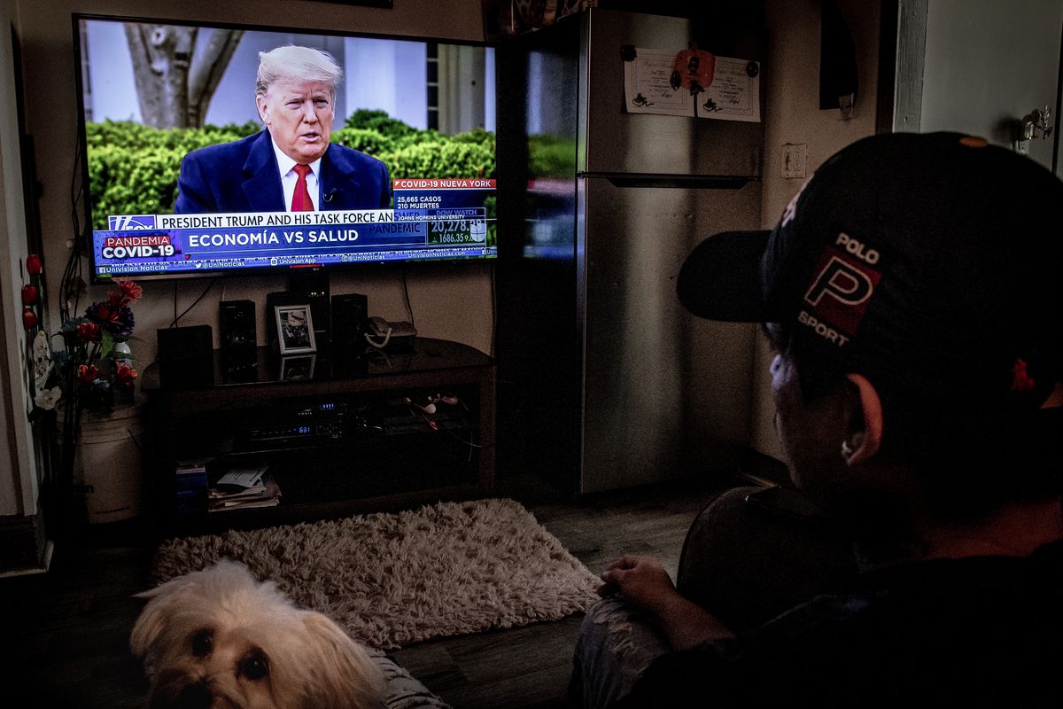 Barrero watches Trump speak about COVID-19 on television