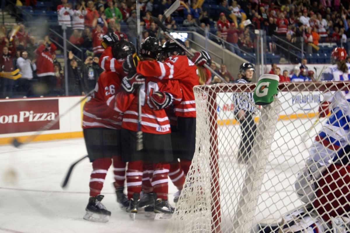 Canada WWJ team celebrates its goal.