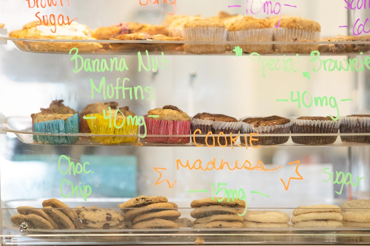 Baked goods that are infused with Delta-8-THC and CBD are for sale at Wake-N-Bakery in the Lake View neighborhood, Friday afternoon, April 9, 2021. | Pat Nabong/Sun-Times