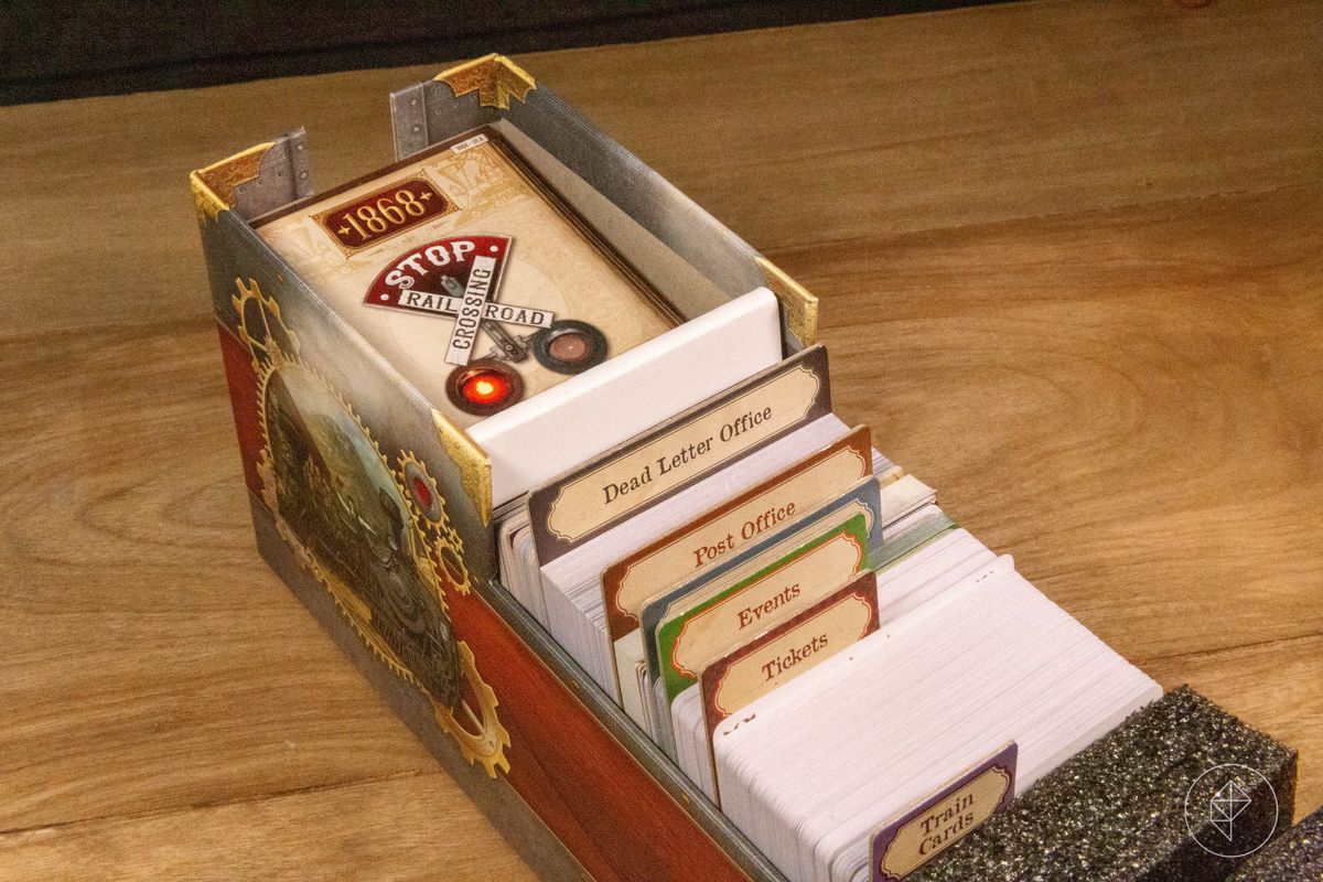 Cards in a card box, divided by colorful dividers.