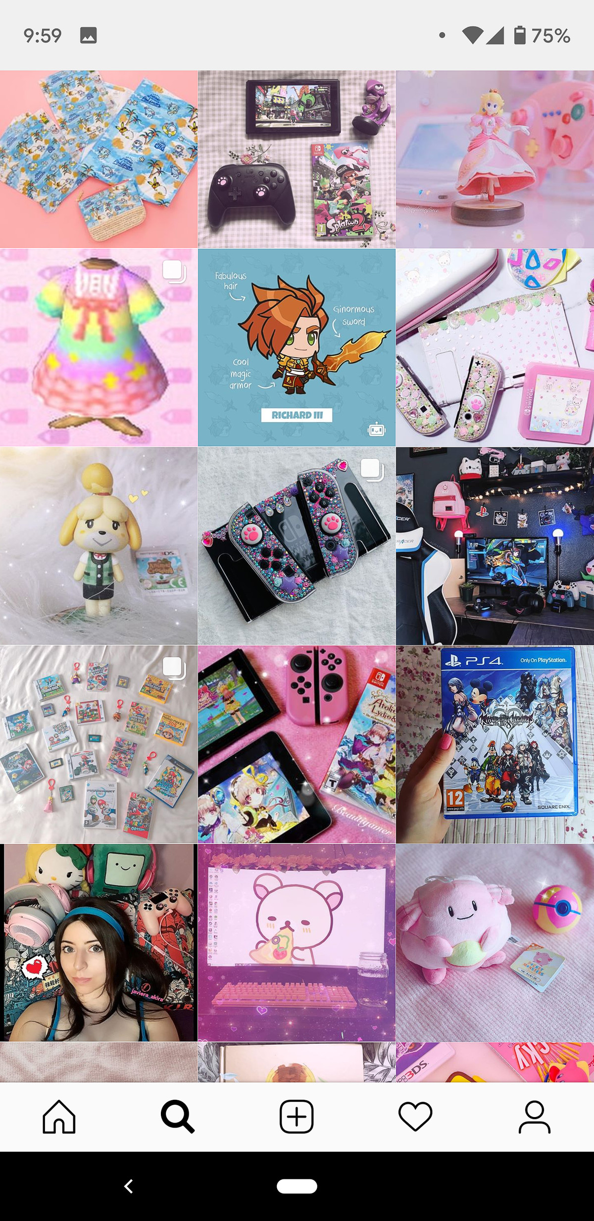 Screen grab from Instagram featuring images tagged #kawaiigamer hashtag