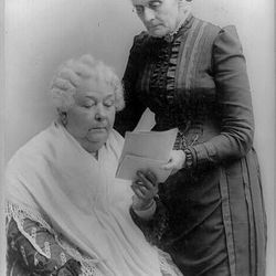Elizabeth Cady Stanton and Susan B. Anthony, two leaders of the nationwide women's suffrage movement. Anthony came to Utah in 1870 to recognize Utah's first woman voter.