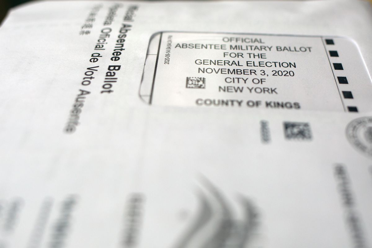 An absentee ballot sent to a Brooklyn voter ahead of the 2020 presidential election.