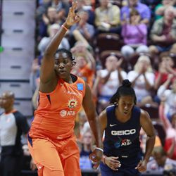 The Washington Mystics take on the Connecticut Sun in a WNBA game at Mohegan Sun Arena in Uncasville, CT on June 11, 2019.