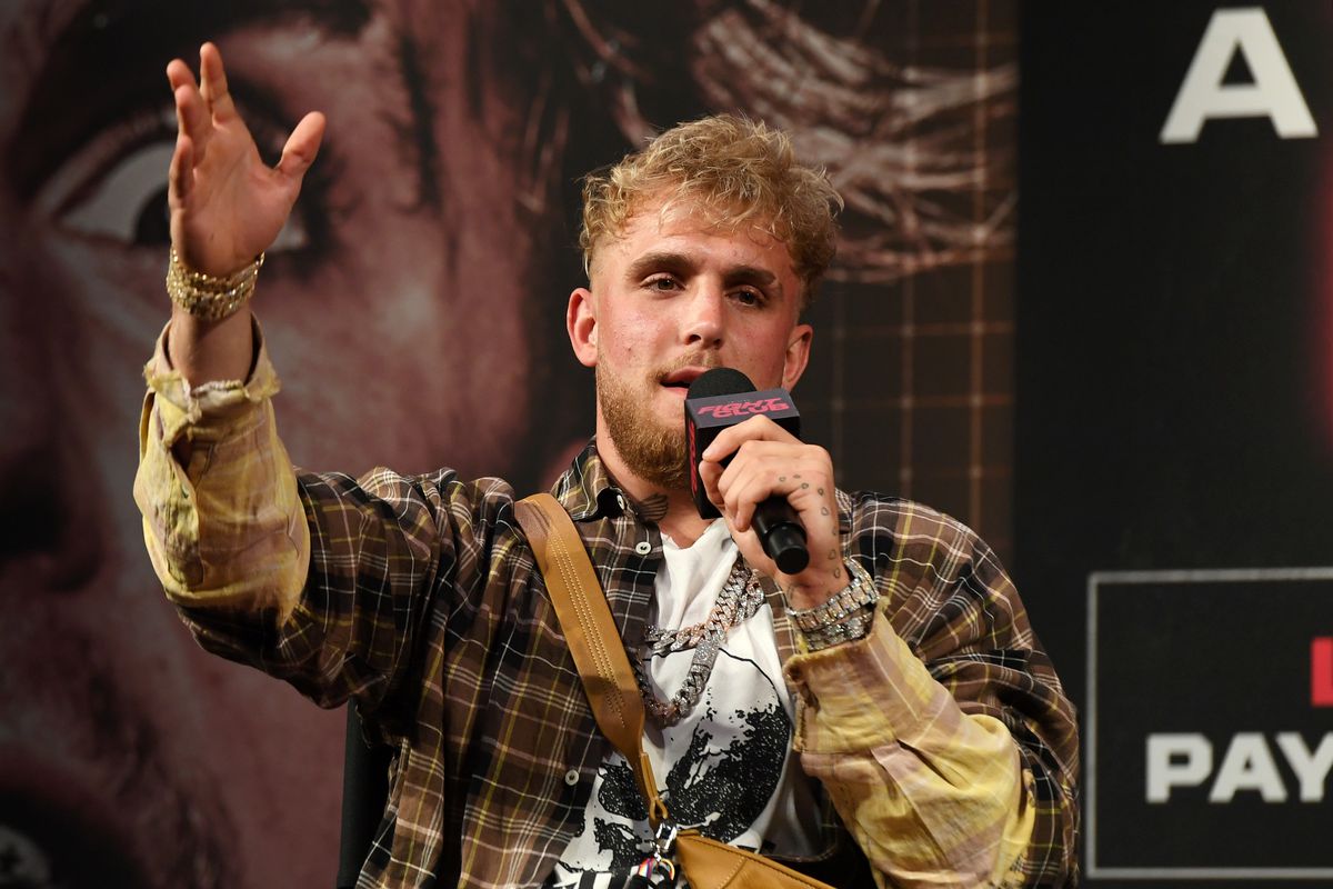 Jake Paul speaks during a news conference for Triller Fight Club’s inaugural 2021 boxing event at The Venetian Las Vegas on March 26, 2021 in Las Vegas, Nevada. Paul will face Ben Askren in the main event that will take place on April 17, 2021, at Mercedes-Benz Stadium in Atlanta.