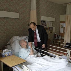 President Thomas S. Monson visits on June 26, 2011, with Pat Davies, called as the first patriarch of the Toronto Ontario Stake, which President Monson organized in 1962.