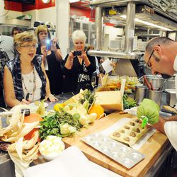 Aureole executive chef Vincent Pouessel demonstrates hand-making pastas.