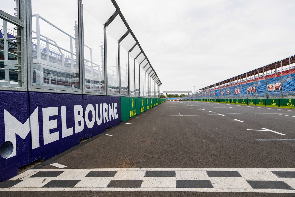 The start/finish line during preparations for the 2023...