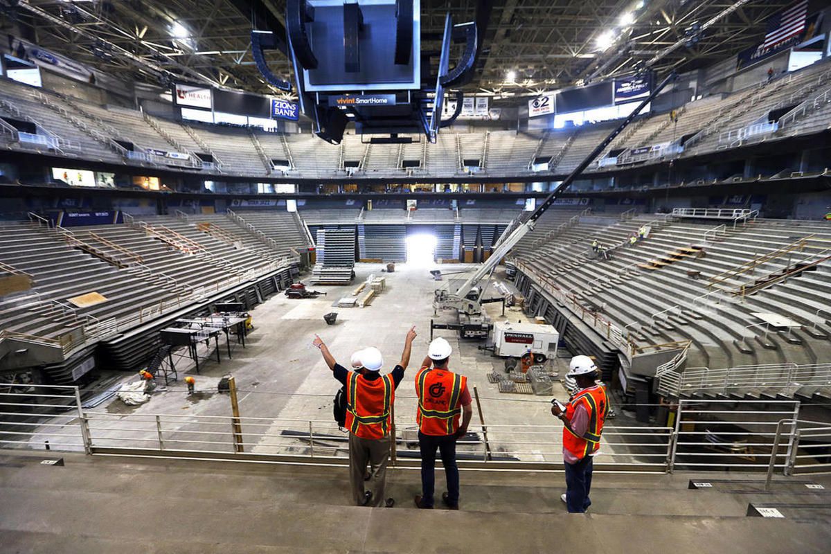 Members of the media tour Vivint Smart Home Arena in Salt Lake City on Tuesday, June 27, 2017, during renovation of the arena.