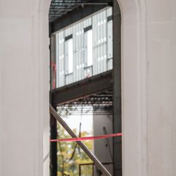 A view through a window shows the progress of construction on the north entrance to the St. George Utah Temple of The Church of Jesus Christ of Latter-day Saints on Friday, Nov. 6, 2020, in St. George. The historic temple is undergoing renovations that are expected to be completed in 2022.
