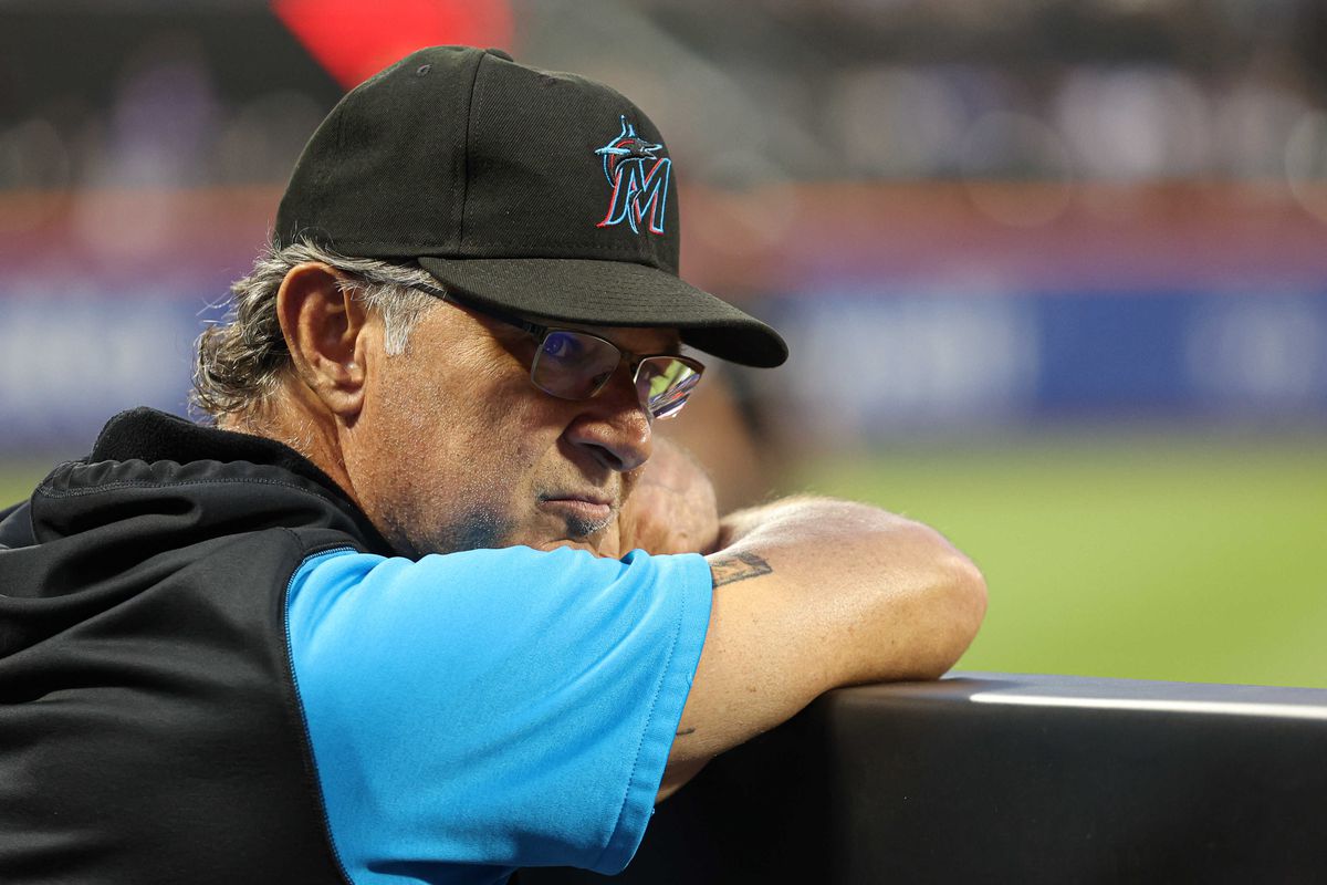 Miami Marlins manager Don Mattingly (8) watches game action during the third inning against the New York Mets at Citi Field.