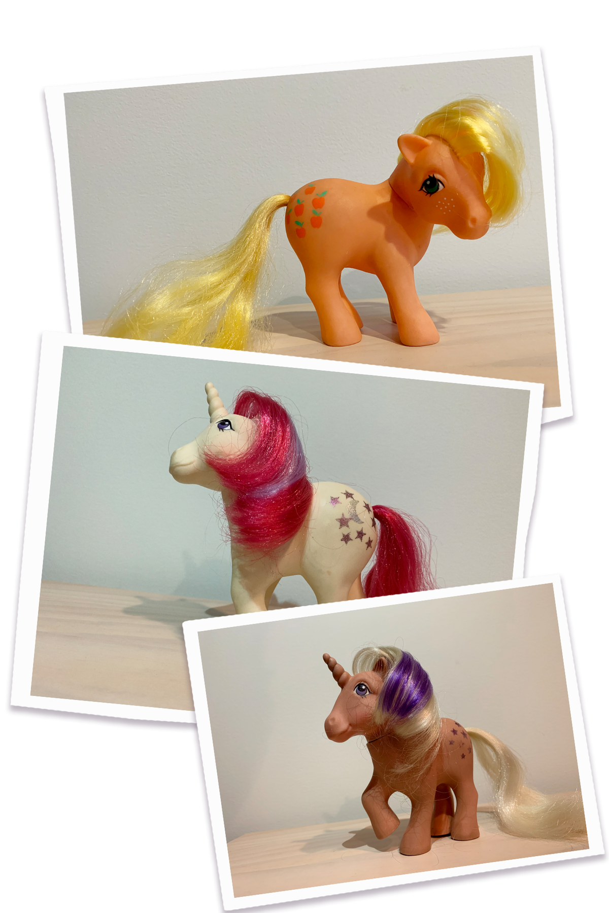 Three photos of My Little Pony toys